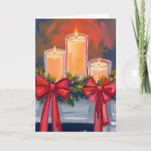 Christmas Candles Garland Watercolor Painting Holiday Card