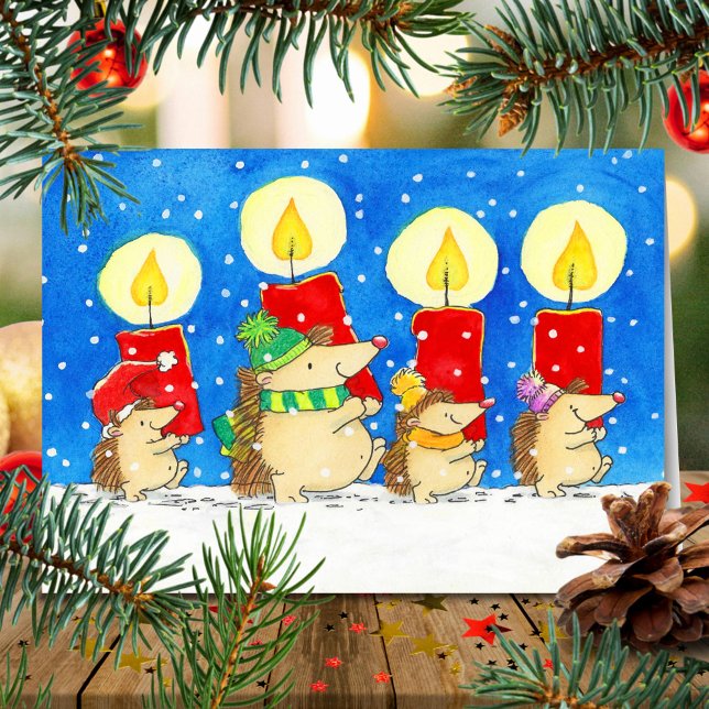 Christmas Candles Hedgheogs Greeting  Card (Creator Uploaded)