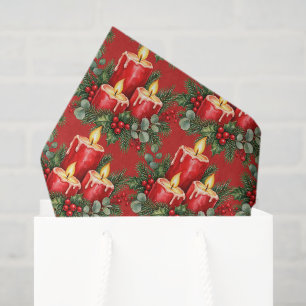 Christmas Candles & Holly Decoration Pattern Tissue Paper