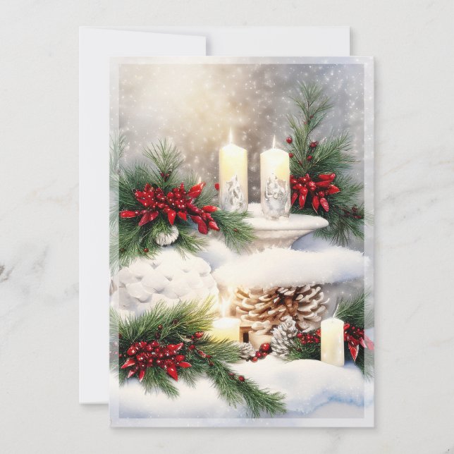 Christmas candles in snow budget  holiday card (Front)