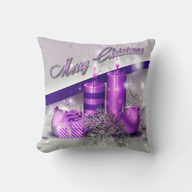 Christmas Candles Purple Sparkle Cushion (Front)