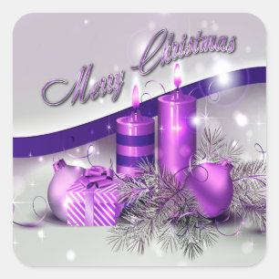 Christmas Candles Purple Sparkle Square Sticker