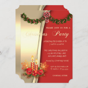 Christmas Candles,Red Gold Corporated Party Invitation
