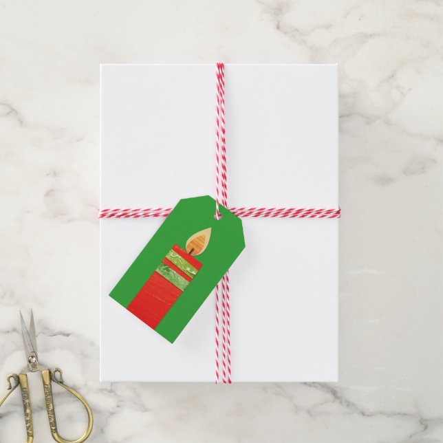 Christmas candles red green gift tag (With Twine)