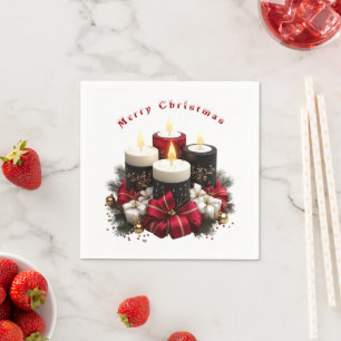 Christmas Candles Red White Satin Ribbon Napkin