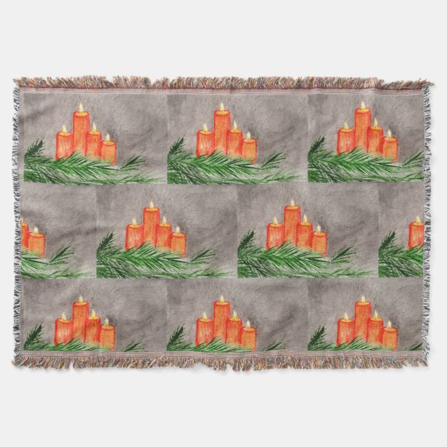 Christmas Candles Throw Blanket (Front)