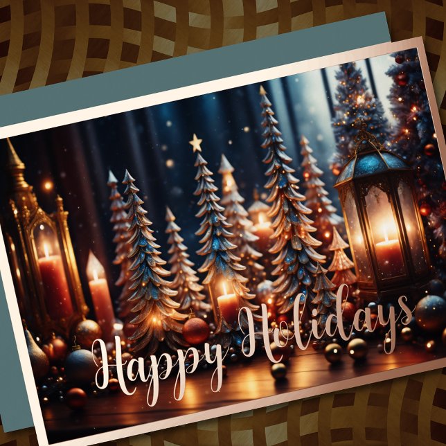 Christmas Candles Village Grey Tablescape Foil Holiday Card (Creator Uploaded)