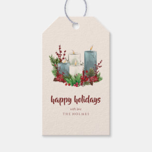 Christmas Candles with Flowers and Berries Gift Tags