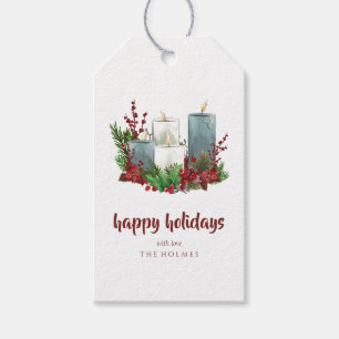 Christmas Candles with Flowers and Berries Gift Tags