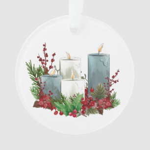 Christmas Candles with Flowers and Berries Ornament