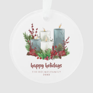 Christmas Candles with Flowers and Berries  Ornament