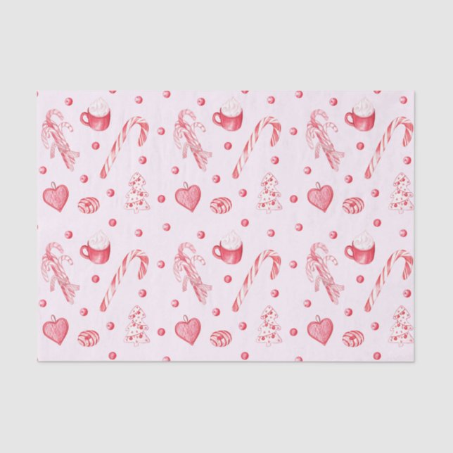Christmas Candy and Hot Chocolate Pink  Tissue Paper (Front)