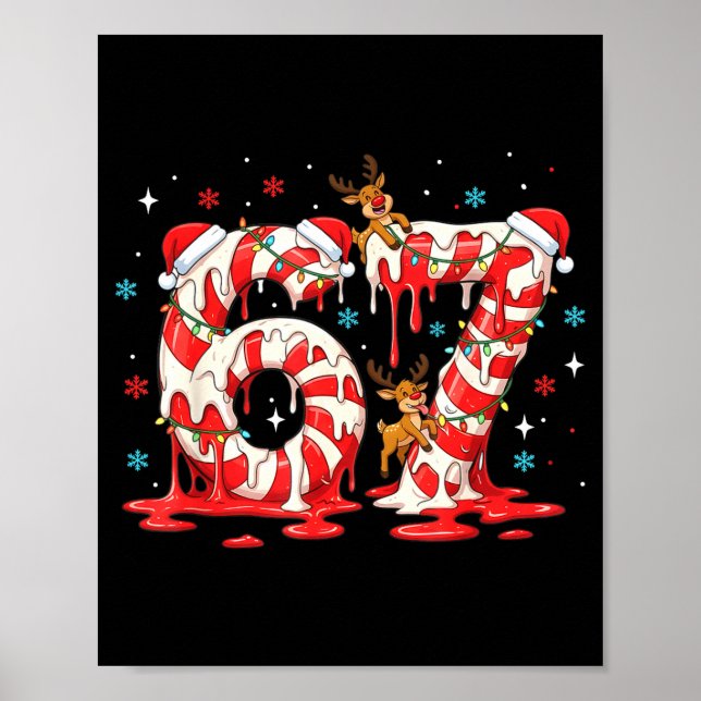 Christmas Candy Cane 67 Meme Six Seven Funny Boys  Poster (Front)