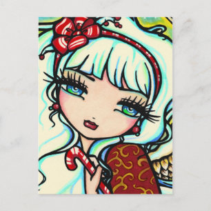 Christmas Candy Cane Angel Fantasy Art Postcard