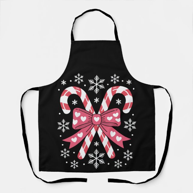 Christmas Candy Cane Bow Heart Snowflake Holiday Apron (Front)