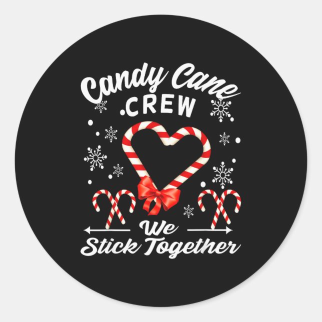 Christmas Candy Cane Crew 2025 Heart Holiday Famil Classic Round Sticker (Front)