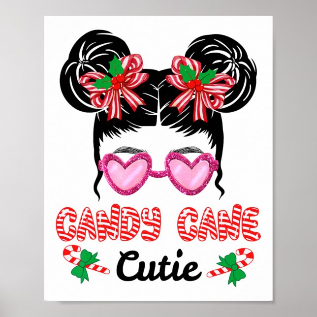 Christmas Candy Cane Cutie Messy Bun Girls Kids Xm Poster (Front)