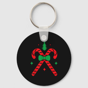 Christmas Candy Cane Design Red And Green Key Ring