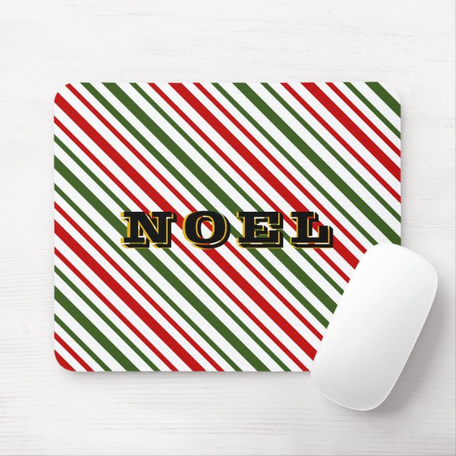 Christmas Candy Cane Diagonal Stripes Noel  Wood F Mouse Pad (With Mouse)
