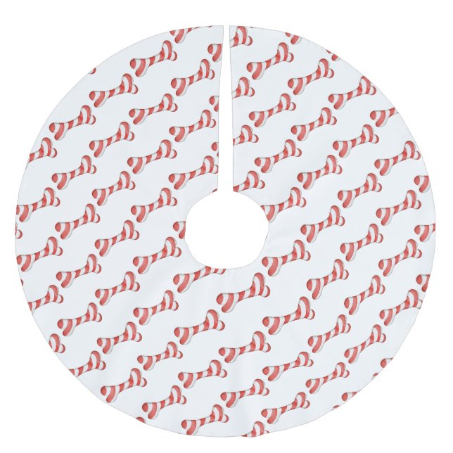 Christmas Candy Cane Dog Bones Brushed Polyester Tree Skirt (Front)