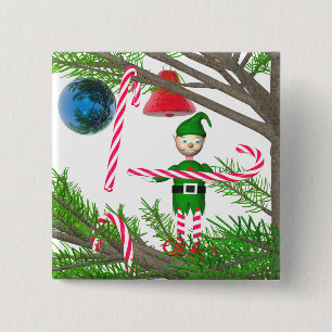 Christmas Candy Cane Elf 15 Cm Square Badge