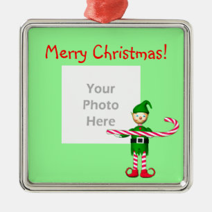 Christmas Candy Cane Elf (photo frame) Metal Tree Decoration