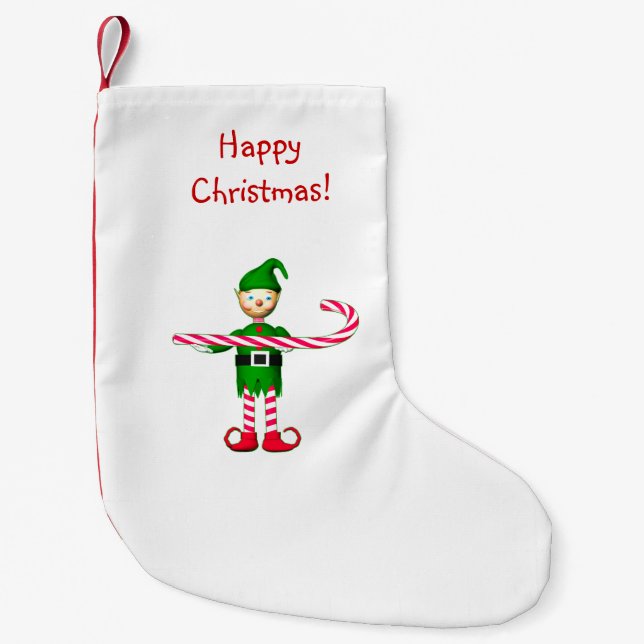 Christmas Candy Cane Elf Small Christmas Stocking (Front)
