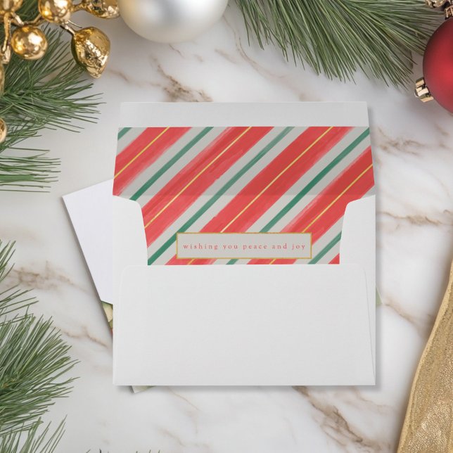 Christmas Candy Cane  Envelope (red, green and gold, Christmas lined envelope)