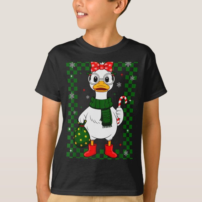Christmas Candy Cane Goose Matching Couple Xmas Bo T-Shirt (Front)