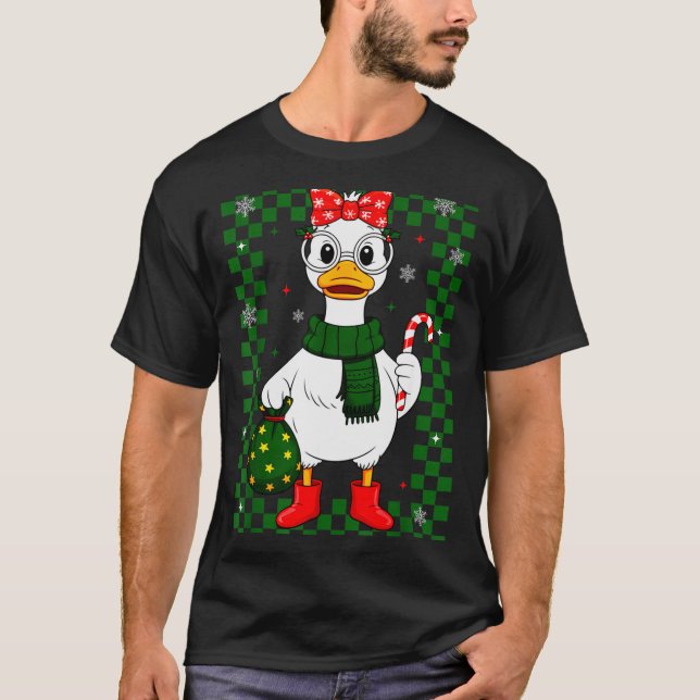 Christmas Candy Cane Goose Matching Couple Xmas Bo T-Shirt (Front)