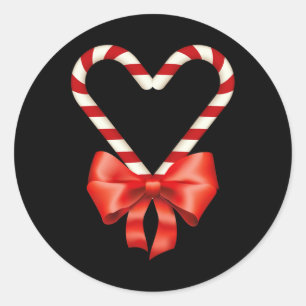 Christmas Candy Cane Heart For Children Men Women Classic Round Sticker