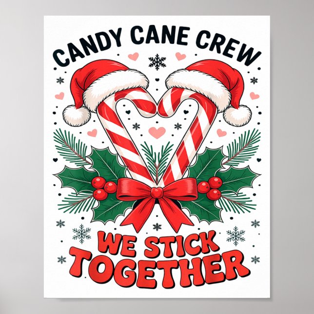 Christmas Candy Cane Heart Holiday Family Matching Poster (Front)