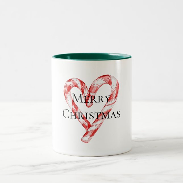 Christmas Candy Cane Heart Two-Tone Coffee Mug (Center)