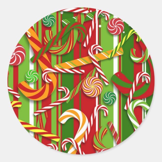 Christmas Candy Cane Holiday Fun Set of 20 Classic Round Sticker (Front)