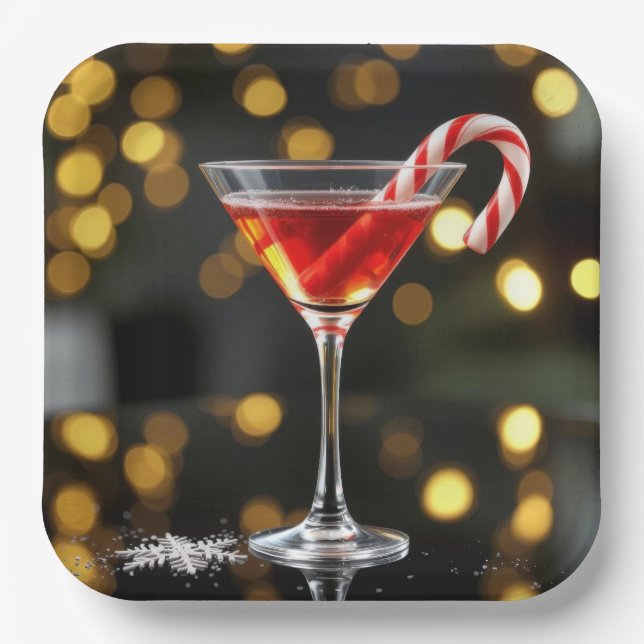 Christmas Candy Cane In a Cocktail Paper Plate (Front)