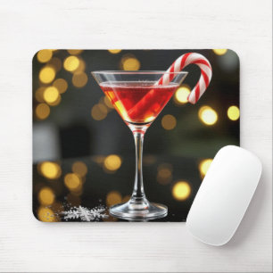 Christmas Candy Cane In a Red Cocktail Mouse Pad