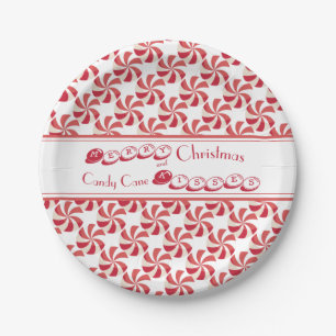 Christmas Candy Cane Kisses and Holiday  Wish Paper Plate