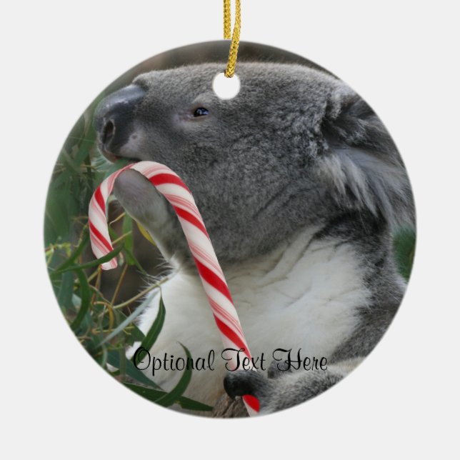 Christmas Candy Cane Koala Ceramic Tree Decoration (Front)
