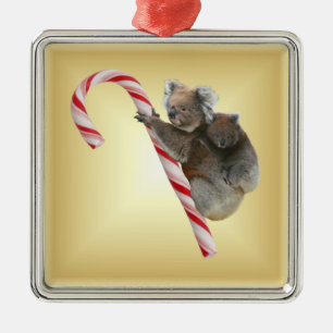 Christmas Candy Cane Koalas Metal Ornament