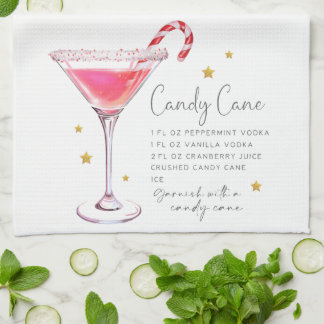 Christmas Candy Cane Martini Recipe Watercolor Tea Towel