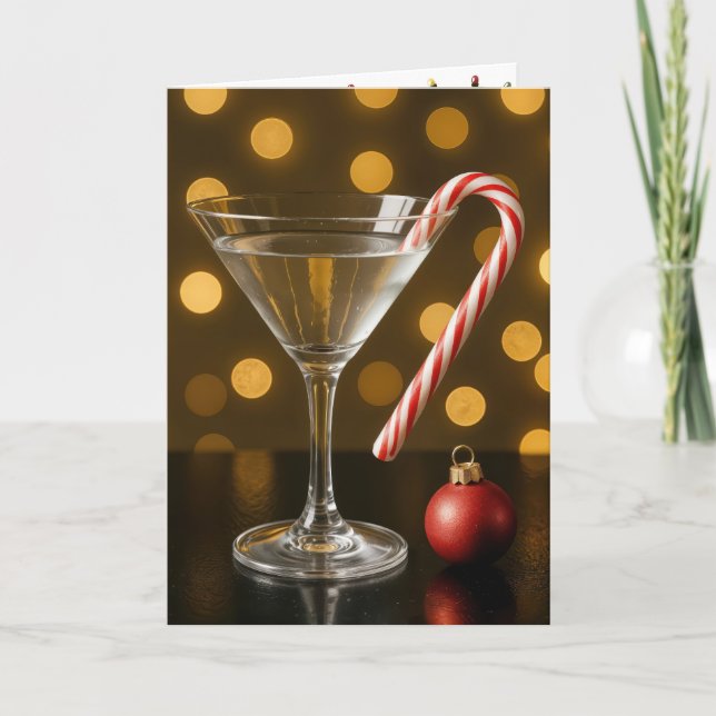 Christmas Candy Cane On a Martini Glass Card (Front)