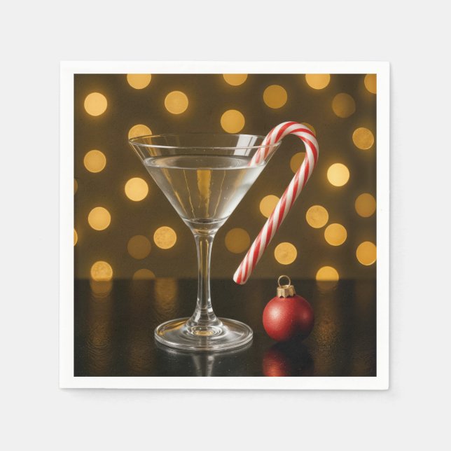 Christmas Candy Cane On a Martini Glass Napkin (Front)