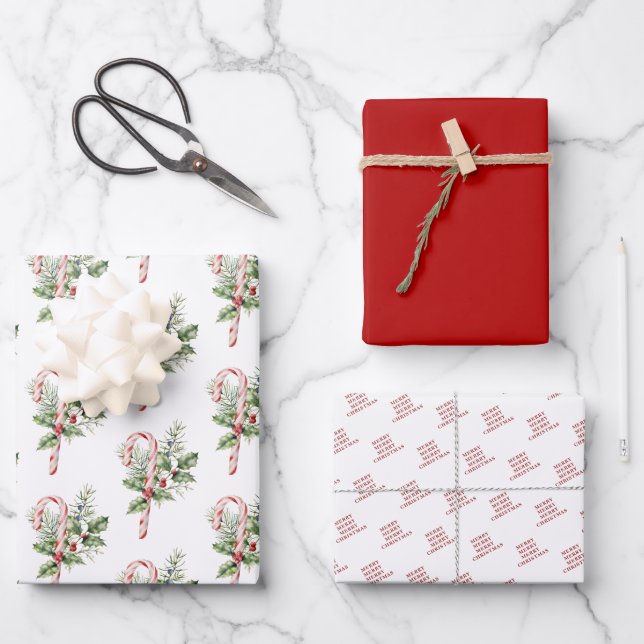 Christmas Candy Cane Packaging Coordinated Wrapping Paper Sheet (Front)