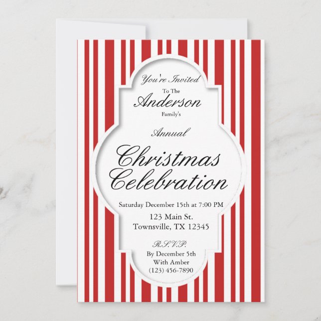 Christmas Candy Cane Party Invitation (Front)