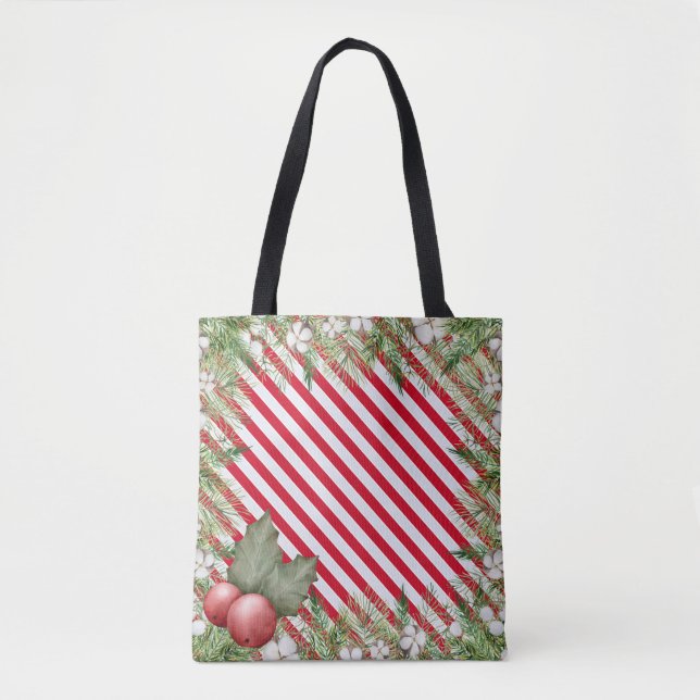 Christmas Candy Cane Pattern Tote Bag (Front)