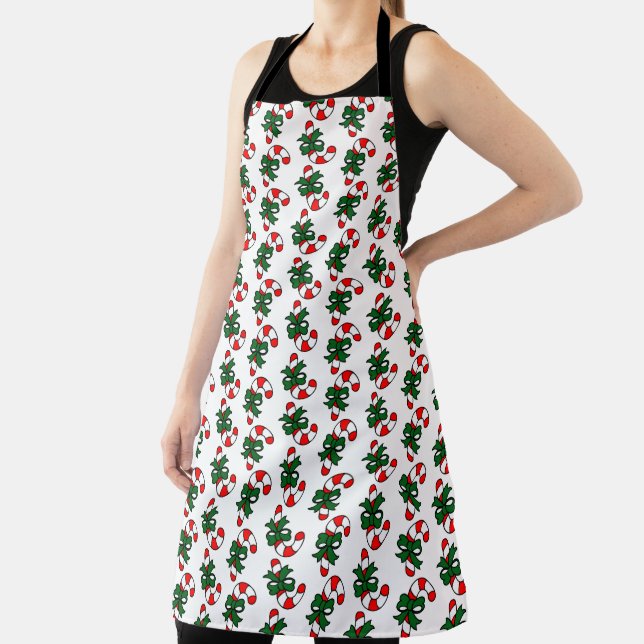 Christmas Candy Cane Pattern with Green Bows Apron (Insitu)