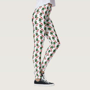 Christmas Candy Cane Pattern with Green Bows Leggings