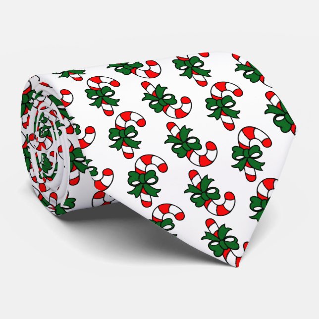 Christmas Candy Cane Pattern with Green Bows Tie (Rolled)