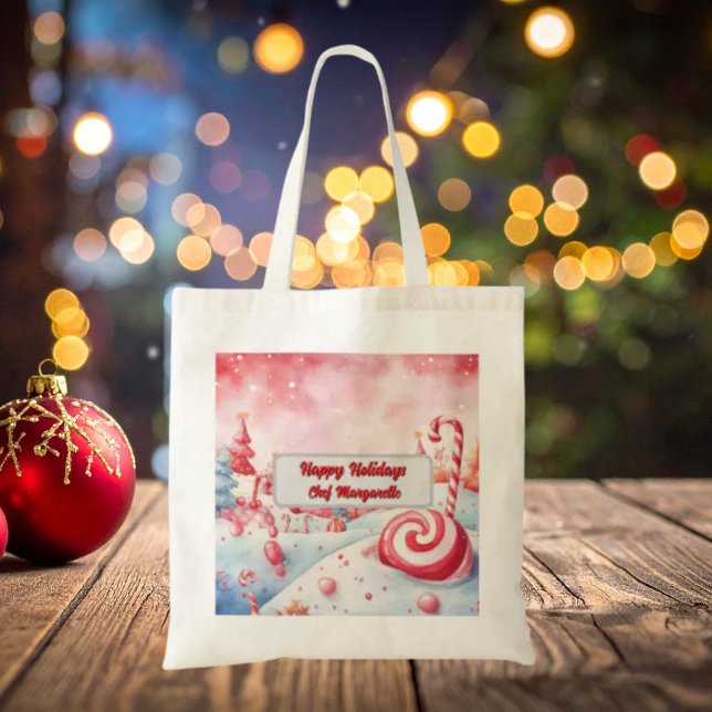 Christmas Candy Cane Personalised Chef Gift Tote Bag (Creator Uploaded)