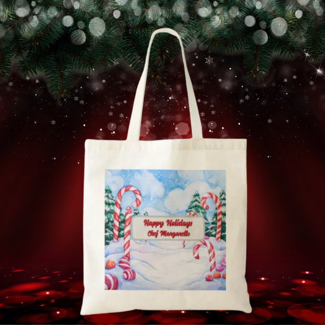 Christmas Candy Cane Personalised Chef Gift Tote Bag (Creator Uploaded)